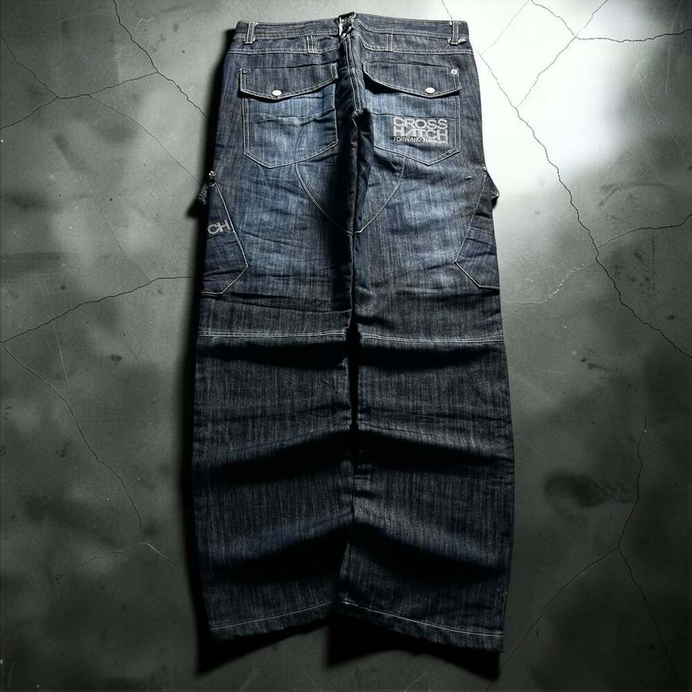 Crosshatch Forward Thinking Vintage Y2K Cargo Denim Jeans Baggy Wide Leg